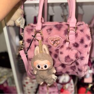 Juicy Couture Lets Get Cozy Pink Fur Leopard Satchel